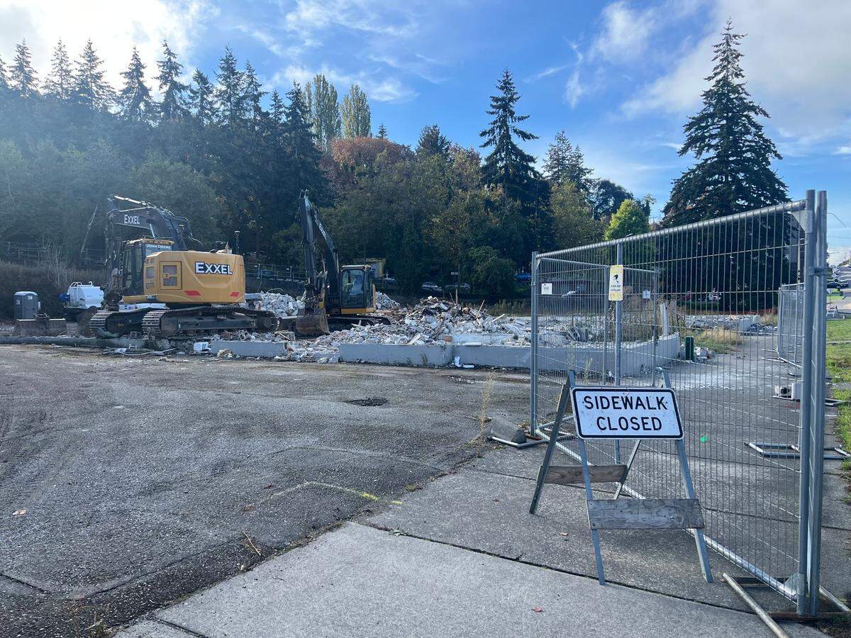 The former dairy building at 820 N. State Street was completely demolished on October 10, 2024, in downtown Bellingham, Wash. A six-story, mixed-use commercial and housing project will be built in its place.