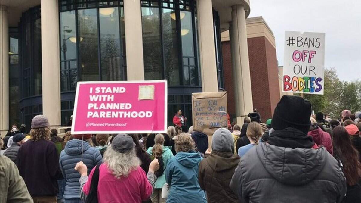Bellingham City Council member Kristina Michele Martens speaks to about 500 people at a rally for abortion rights in 2022 in Bellingham.