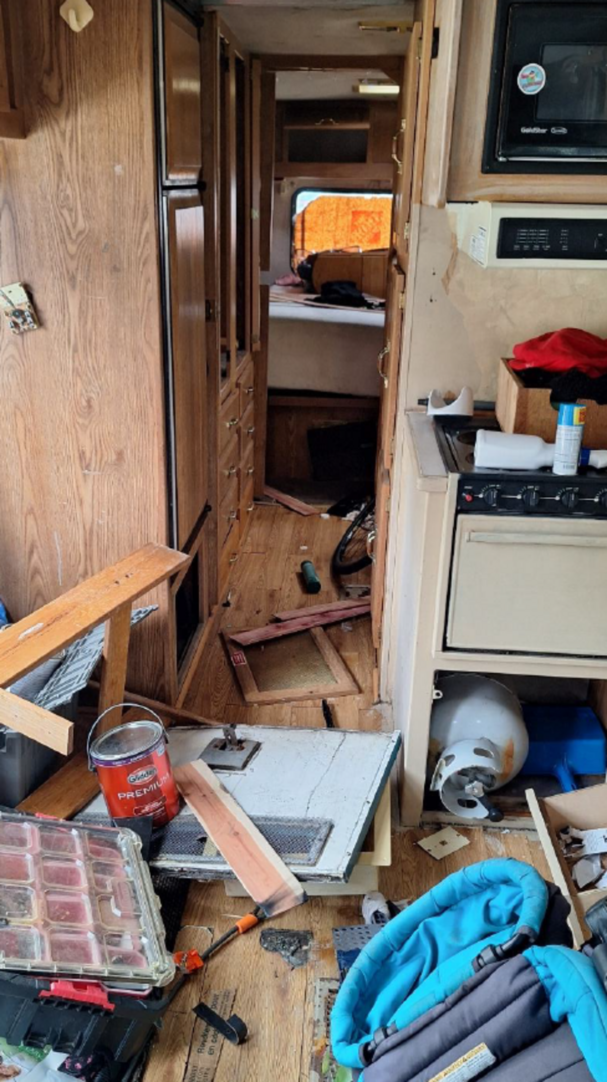 A photo of the interior of Courtney Blomeen’s RV on Oct. 23, 2023, as published in court records.