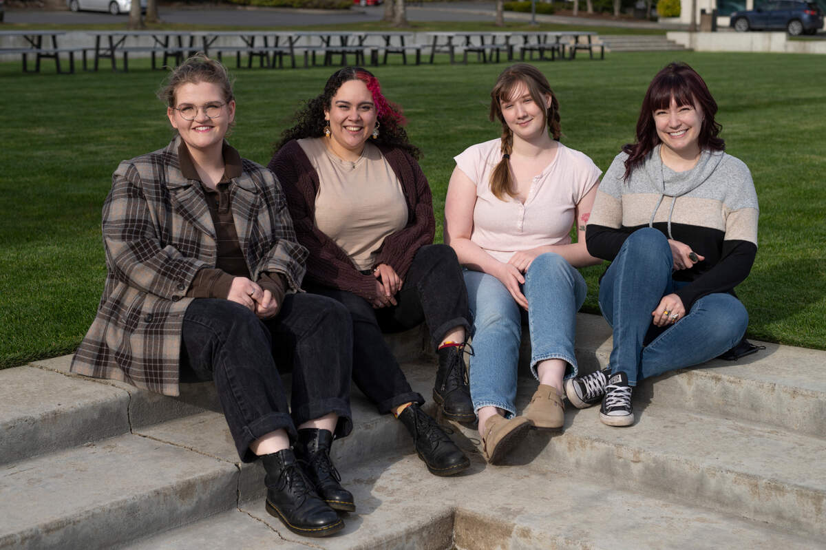 Workers at the Iowa Street Starbucks in Bellingham have requested a vote to form a union. They include Jessica Von Volkli, left, Hailey Cribbs, Shannon Butler and Caroline Bonner.