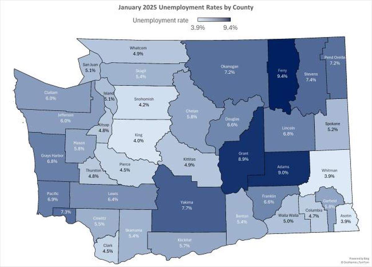 January 2025 Unemployment rates by county