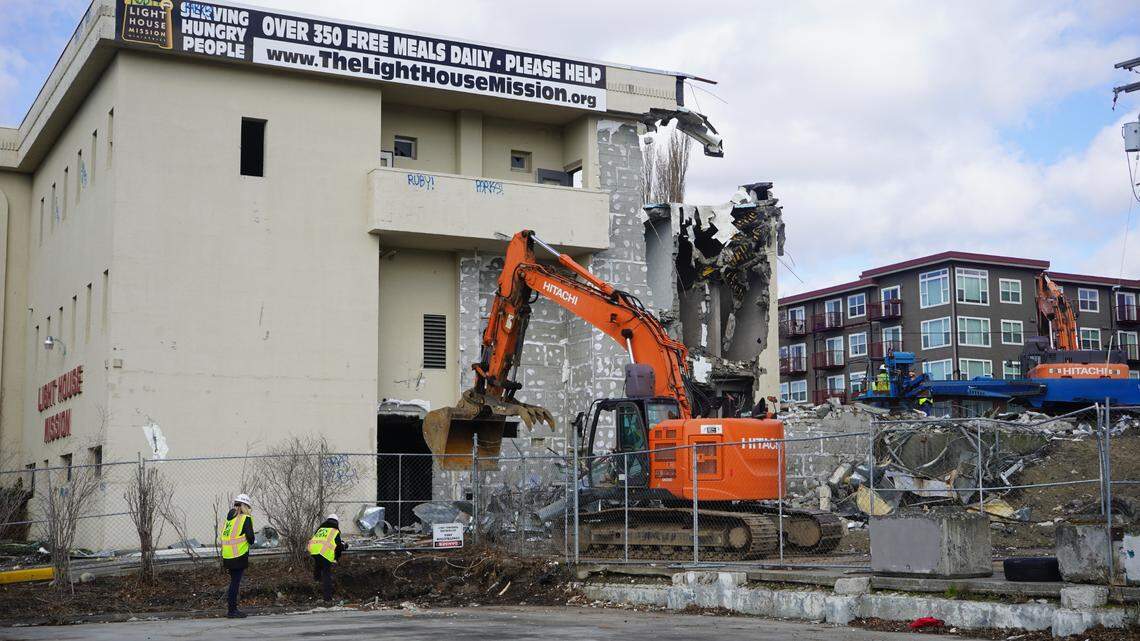 Demolition beings Tuesday, March 14, at the Lighthouse Mission Ministries building at 910 Holly St. in Bellingham. A new homeless services facility will be built on the same lot by 2024.