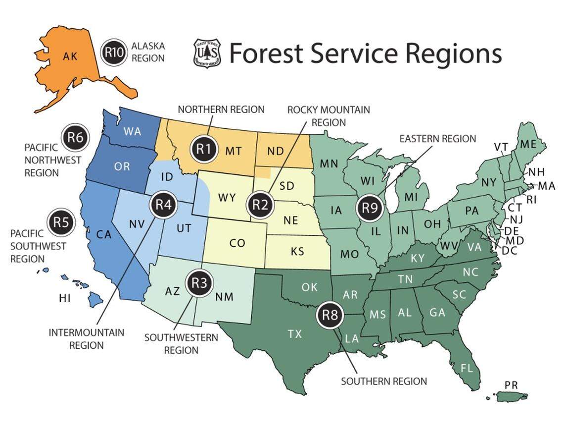 The U.S. Forest Service’s current regional divisions.