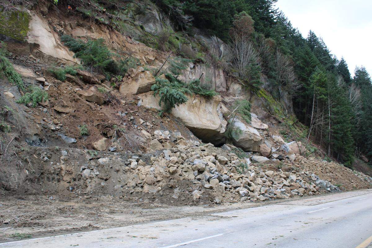 The northbound Interstate 5 landslide south of Bellingham on March 25.