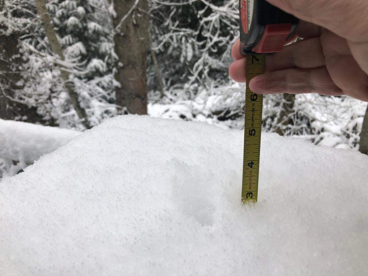 Snow reached three inches in the Geneva neighborhood just outside Bellingham on Jan. 14.