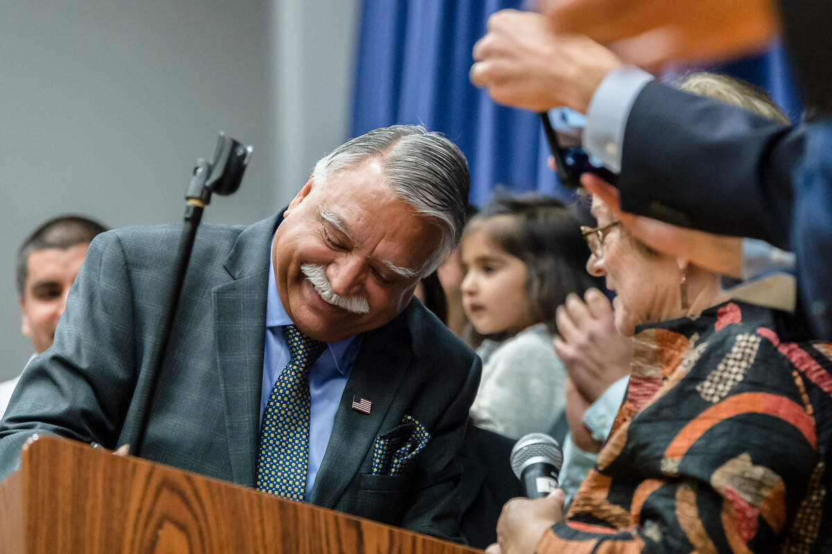 Newly elected Whatcom County Executive Satpul Sidhu was sworn in by outgoing Whatcom County Auditor Debbie Adelstein on Jan. 11 at Meridian High School.