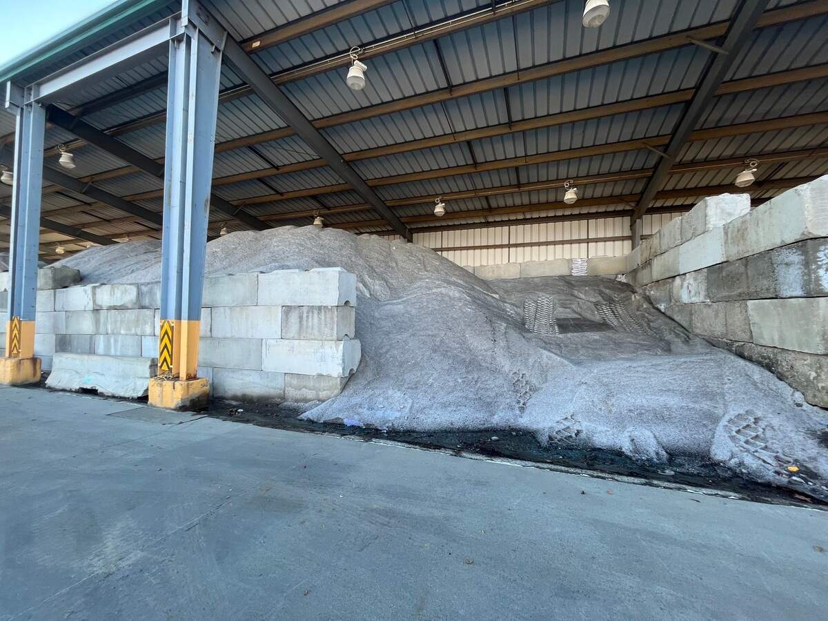Salt that will be used on snowy roads is stored Wednesday, Nov. 2, at the city’s Pacific Street operations facility in Bellingham.