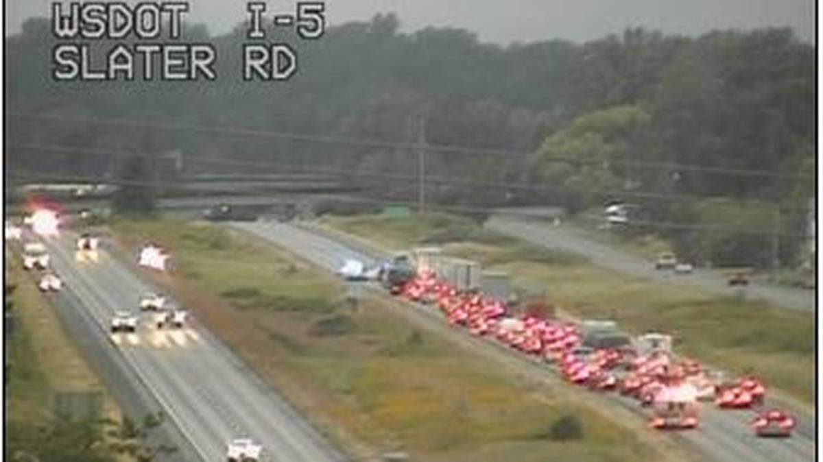 Washington State Department of Transportation camera at Slater Road in Whatcom County July 1, 2020, shows traffic stopped for what was reported over police scanners as a head-on collision.