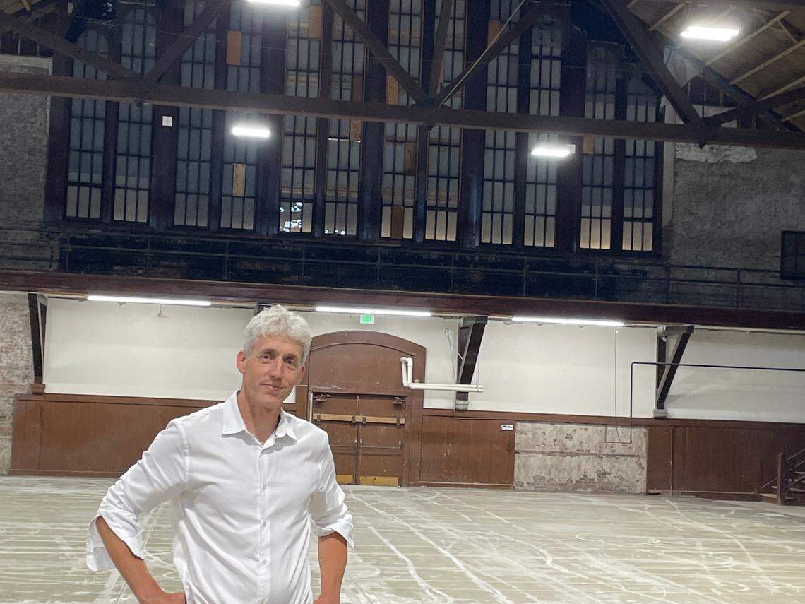 Craig Cooper, a financial advisor in Fairhaven, Wednesday, July 27, at the armory building in Bellingham. He got started in pickleball during the COVID pandemic. Now, he and Courtney Jenkins will operate Armory Pickleball, which is slated to open in the Bellingham Armory building in October 2022.
