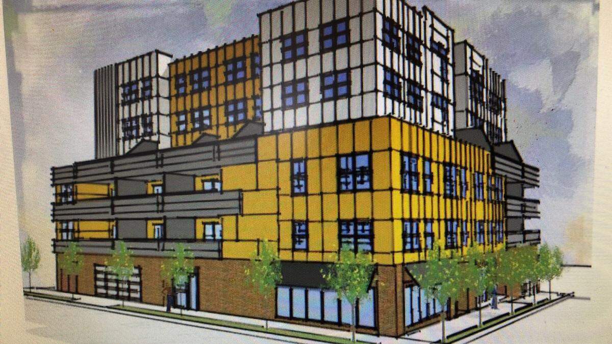 A rendering of a proposed residential project going in at 1310 G St. The proposal submitted to the city in March said it will be six stories high with 50 apartment units.