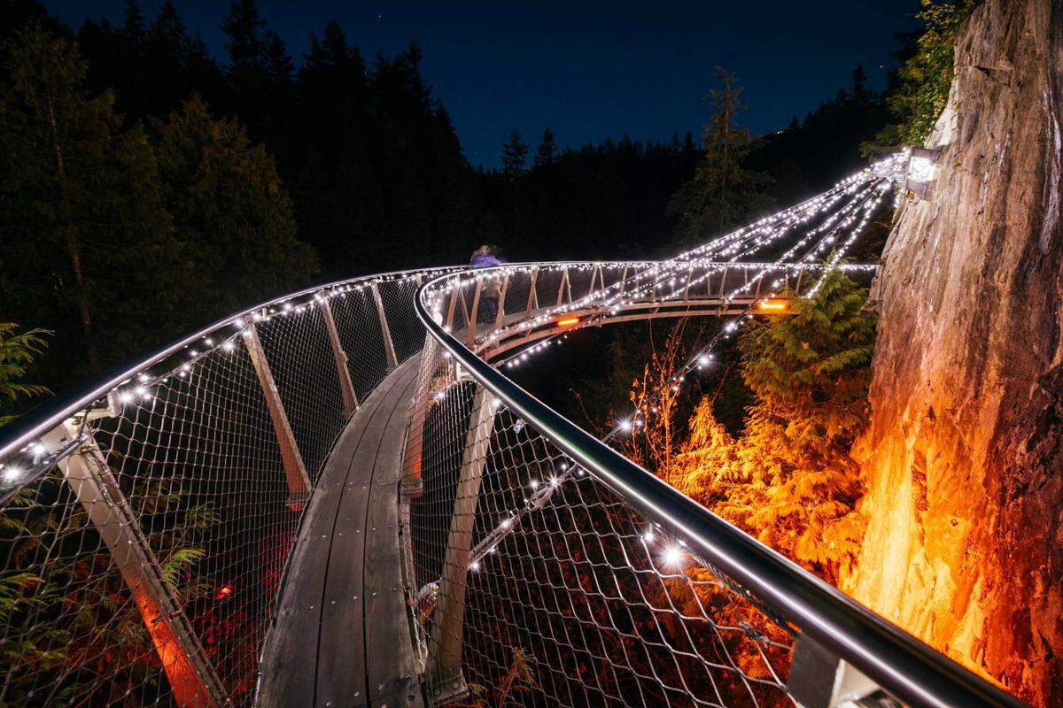 The cliffwalk at Canyon Lights Capilano Suspension Bridge Park in Vancouver, BC.