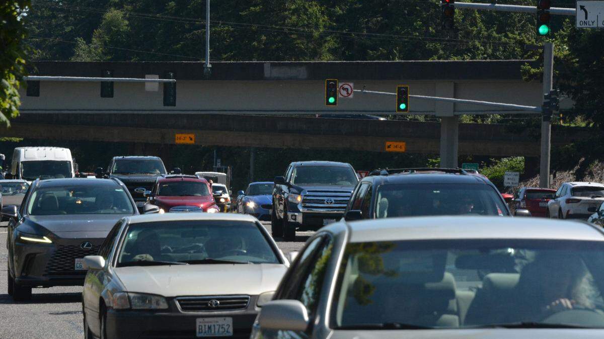 Traffic heads north on Meridian Street near Interstate 5 in Bellingham.