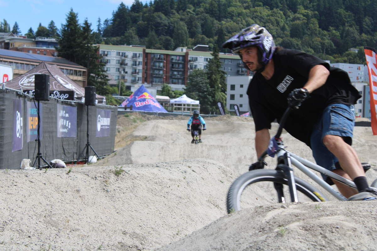 Two bikers compete in a speed competition at Northwest Tune-up on Friday.