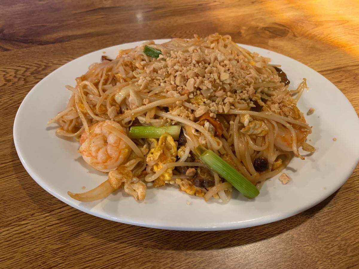 Shrimp Pad Thai at Red Ginger Asian Cuisine restaurant at 1208 E. Maple St. in Bellingham, Wash. on June 19, 2023.