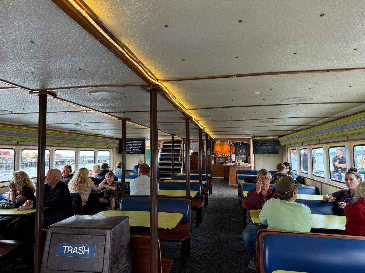 The lower level of the Victoria Star during a 2024 Whatcom Musum History Sunset Cruise.