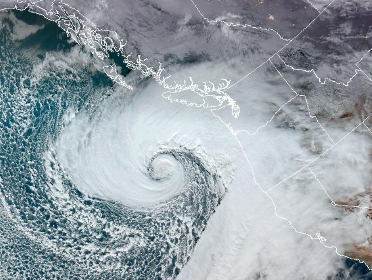 National Oceanic and Atmospheric Administration satellite images show a storm system approaching Washington on Tuesday.