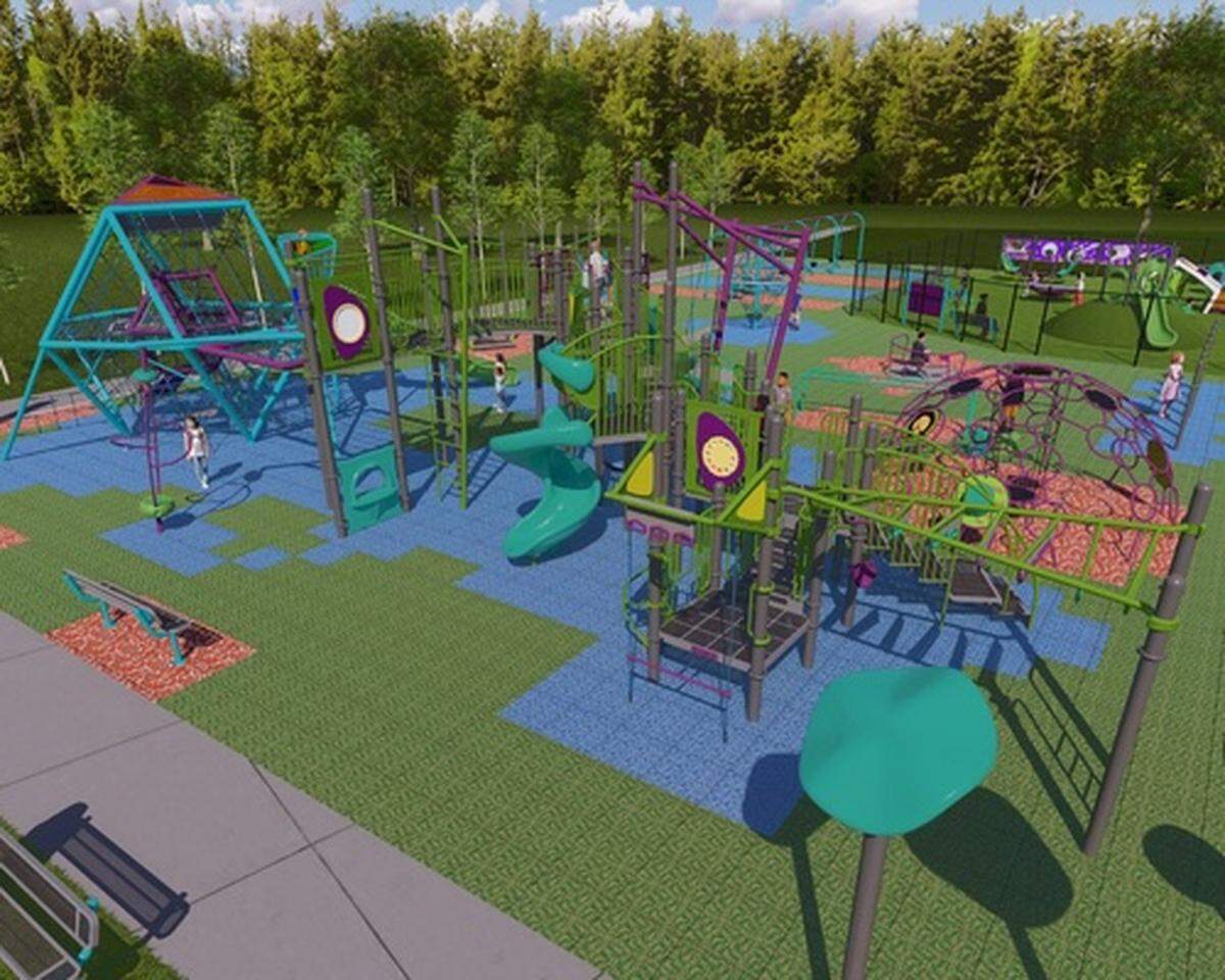 A rendering shows the design of an inclusive playground planned for installation this summer at Northern Heights Elementary School in Bellingham.