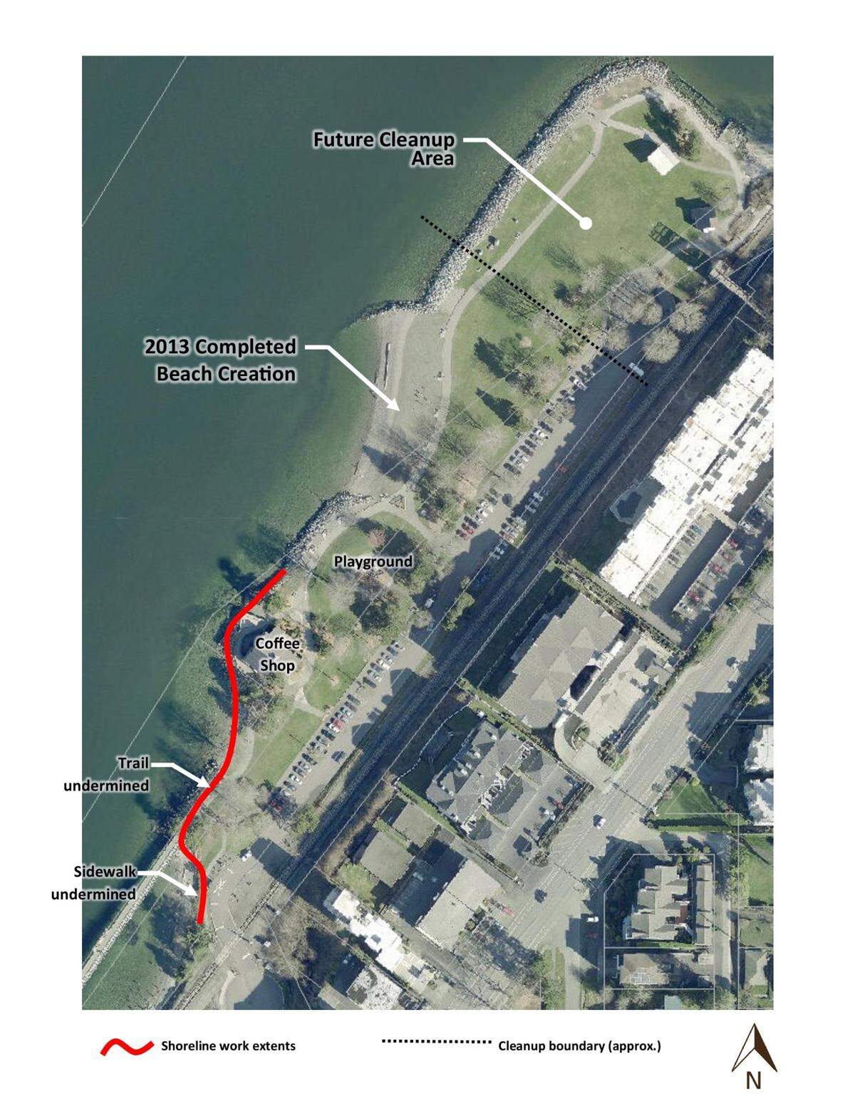 A map of shoreline erosion at Boulevard Park shows the current area of concern highlighted in red.