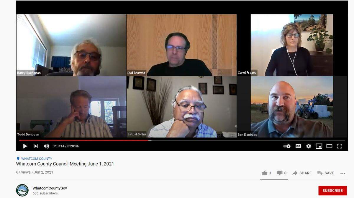 YouTube disabled — then reinstated — videos of Whatcom County Council, and Bellingham City Council, meetings over false claims and distortions about COVID-19 in July 2021.