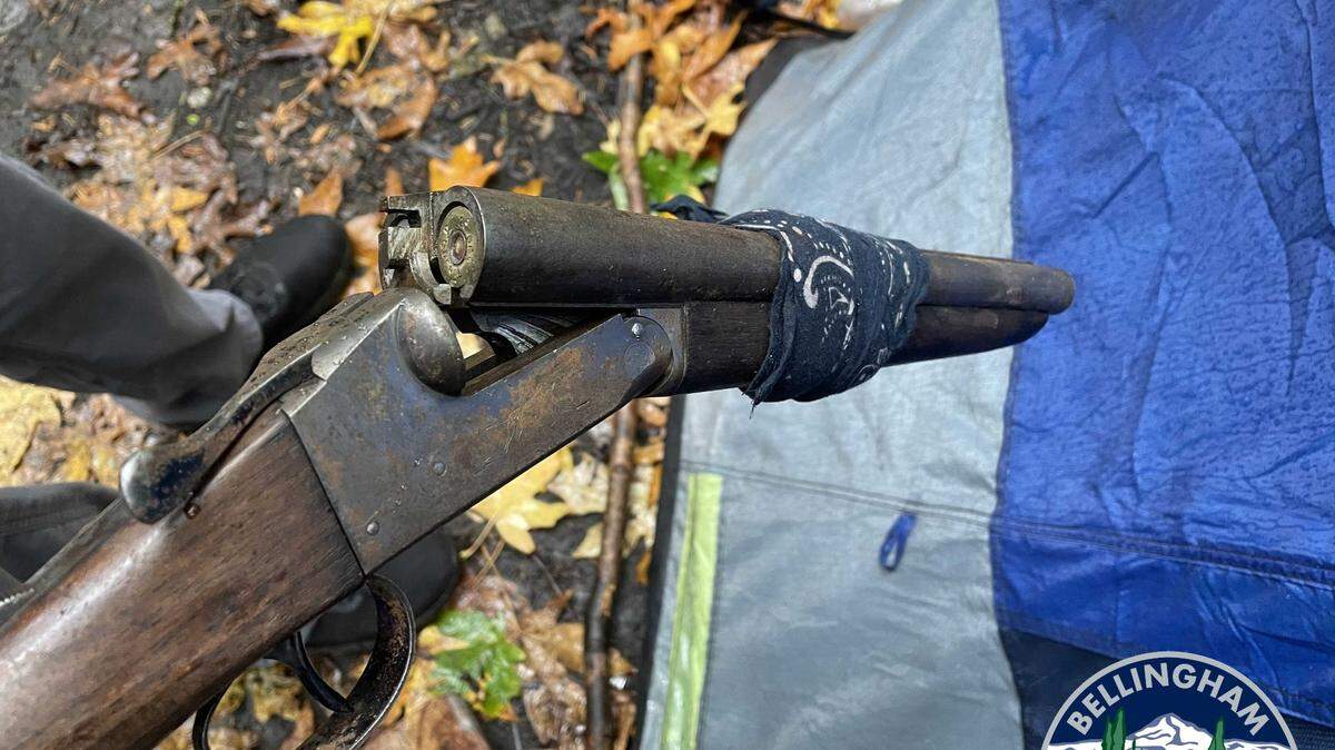 A sawed off shotgun was found during a search of an tent in an illegal encampment near Walmart on the Guide Meridian on Oct. 17, 2023.