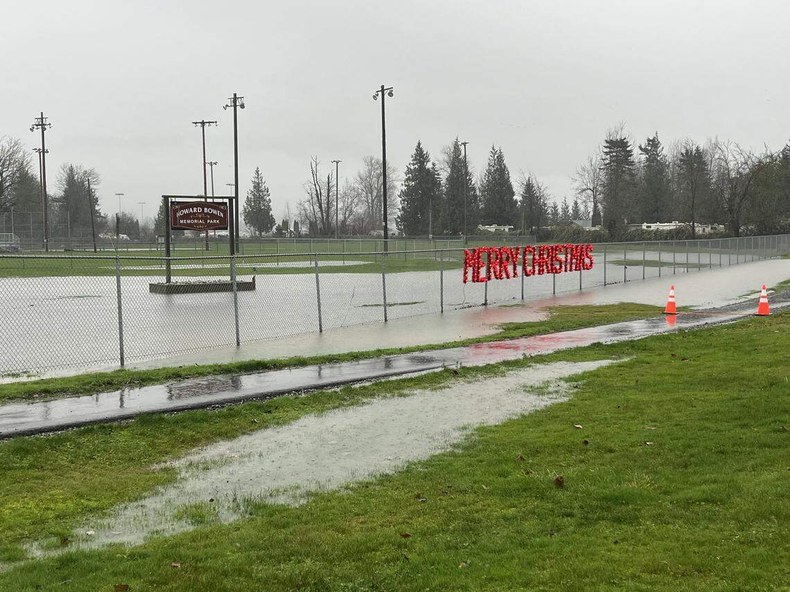 Howard Bowen Memorial Park in Sumas was under water on Wednesday, December 10, 2025.