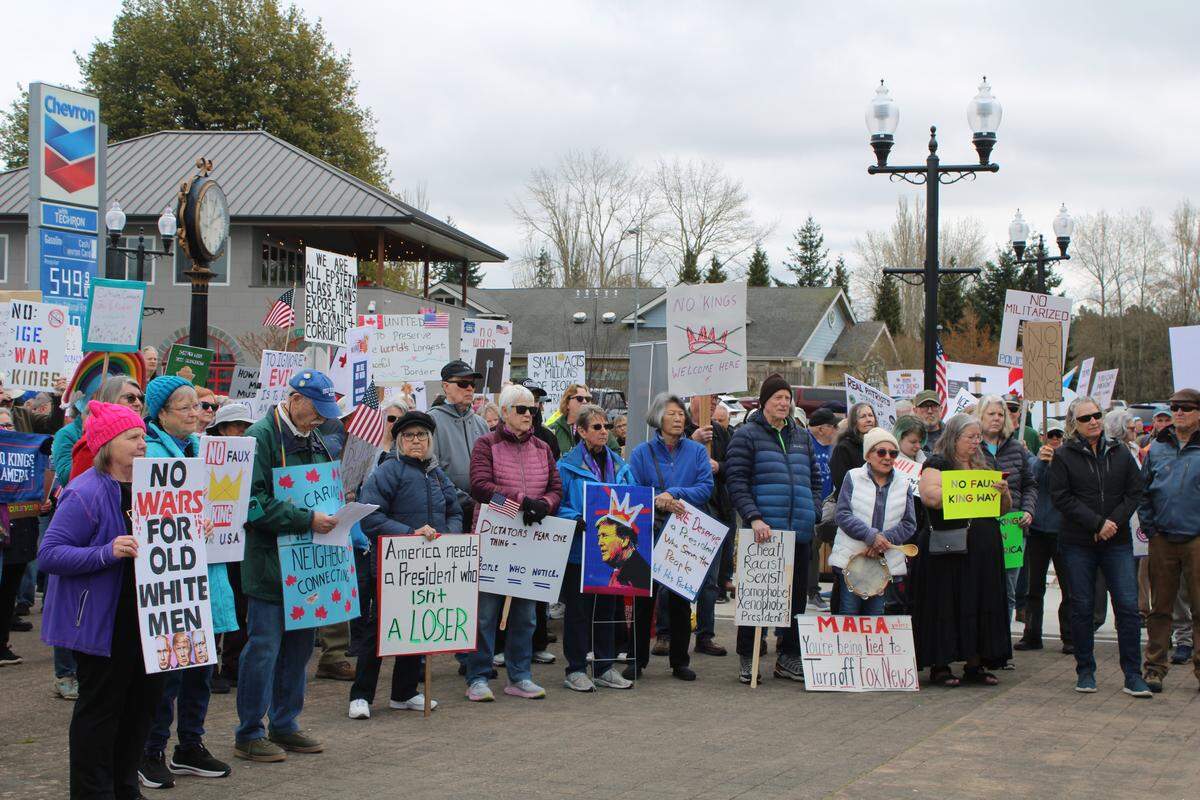 Protesters in Blaine took G Street Plaza and listened to speakers in ‘No Kings Day’ on March 28th. The nationwide day of action is in opposition of the Trump administration and its actions.