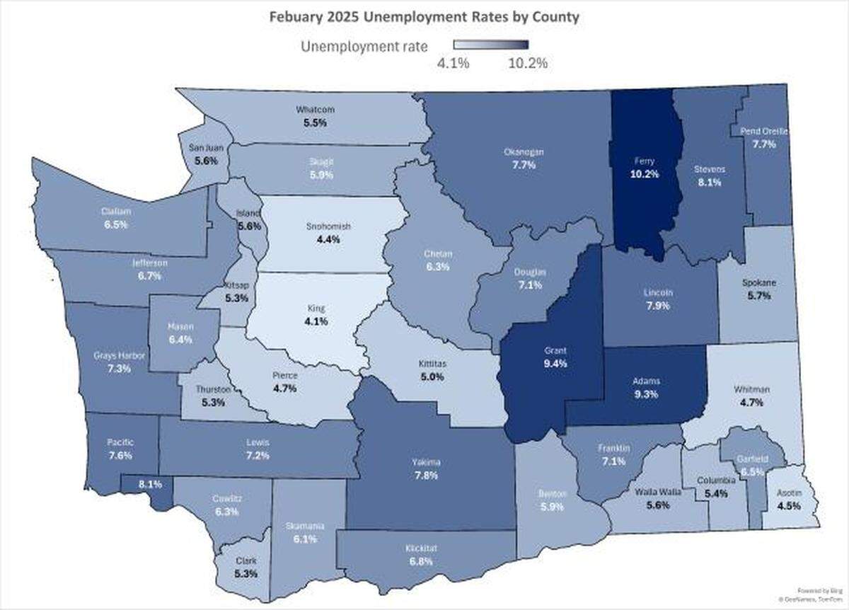 Feburary 2025 Unemployment rates by county