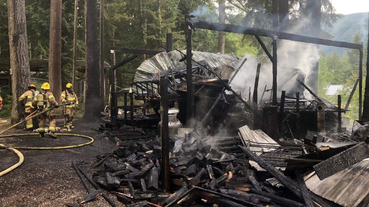 Two large travel trailers and a smaller pop-up trailer were a complete loss at the Whatcom Meadows Camping Association south of Lake Whatcom after crews battled a fire Thursday evening.