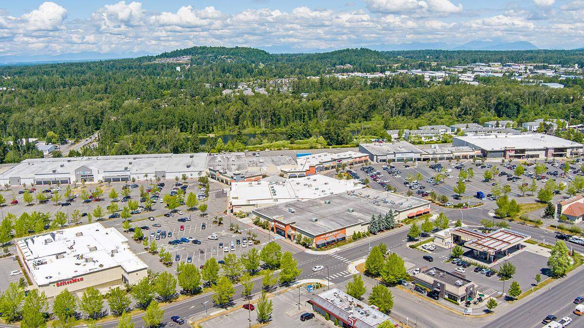 Sunset Square, one of the larger shopping centers in Bellingham, after Bellis Fair, was sold to an investment firm for $53 million. It’s anchored by Safeway on the right and At Home on the left.