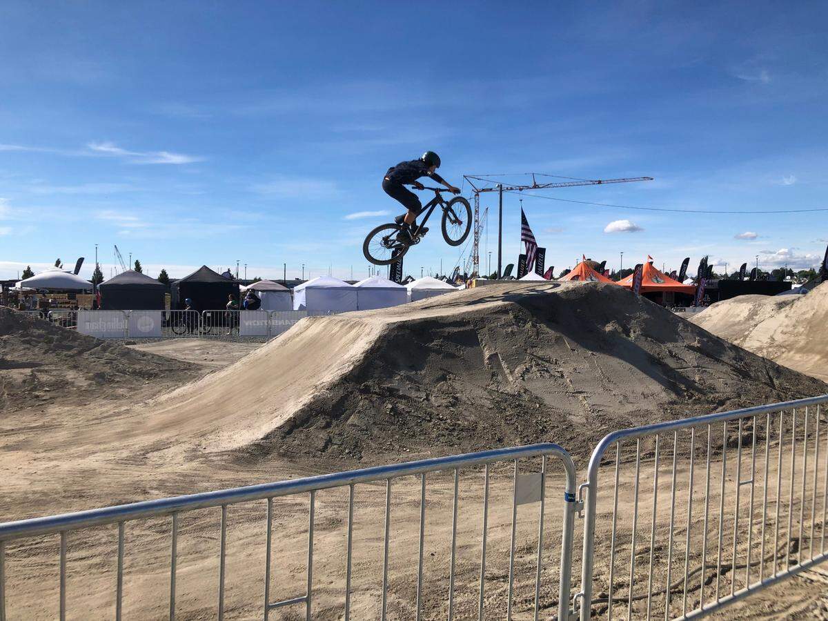 A festival attendee jumps through the Port of Bellingham’s pump track in 2022, near Waypoint Park on the waterfront.