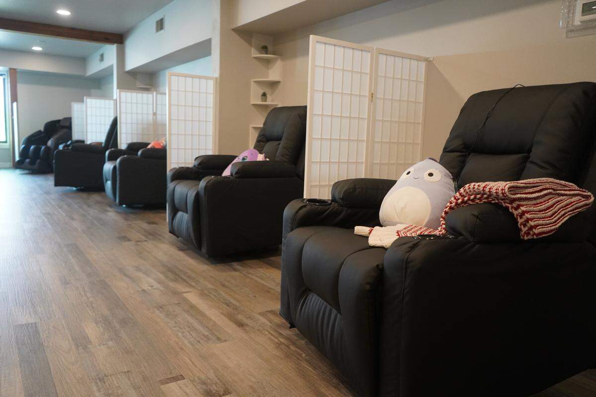 Recliners sit ready for youth services on Aug. 17, 2023, at the new Youth Crisis Triage Intensive Outpatient Center in Everson, Wash.