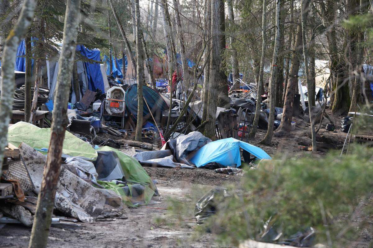 Crews cleared an encampment on private property on West Bakerview Road and Northwest Drive last January in Bellingham.