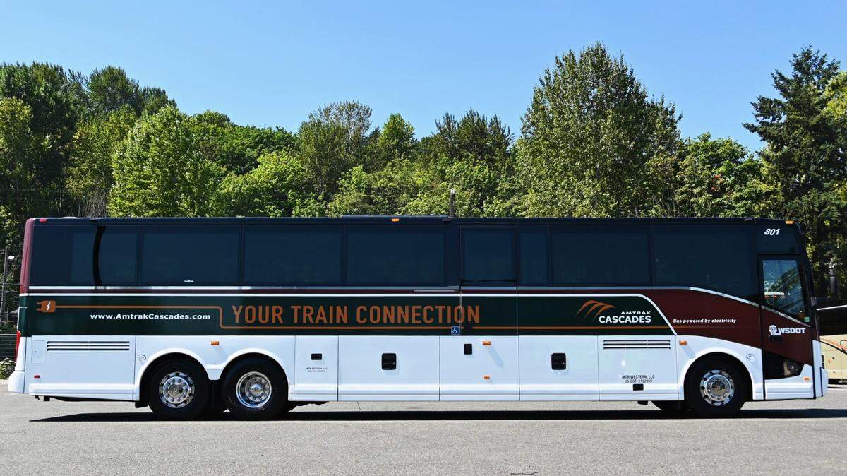 The Washington State Department of Transportation and Amtrak rolled out their first sustainable electric bus on Wednesday, August 16, 2023.