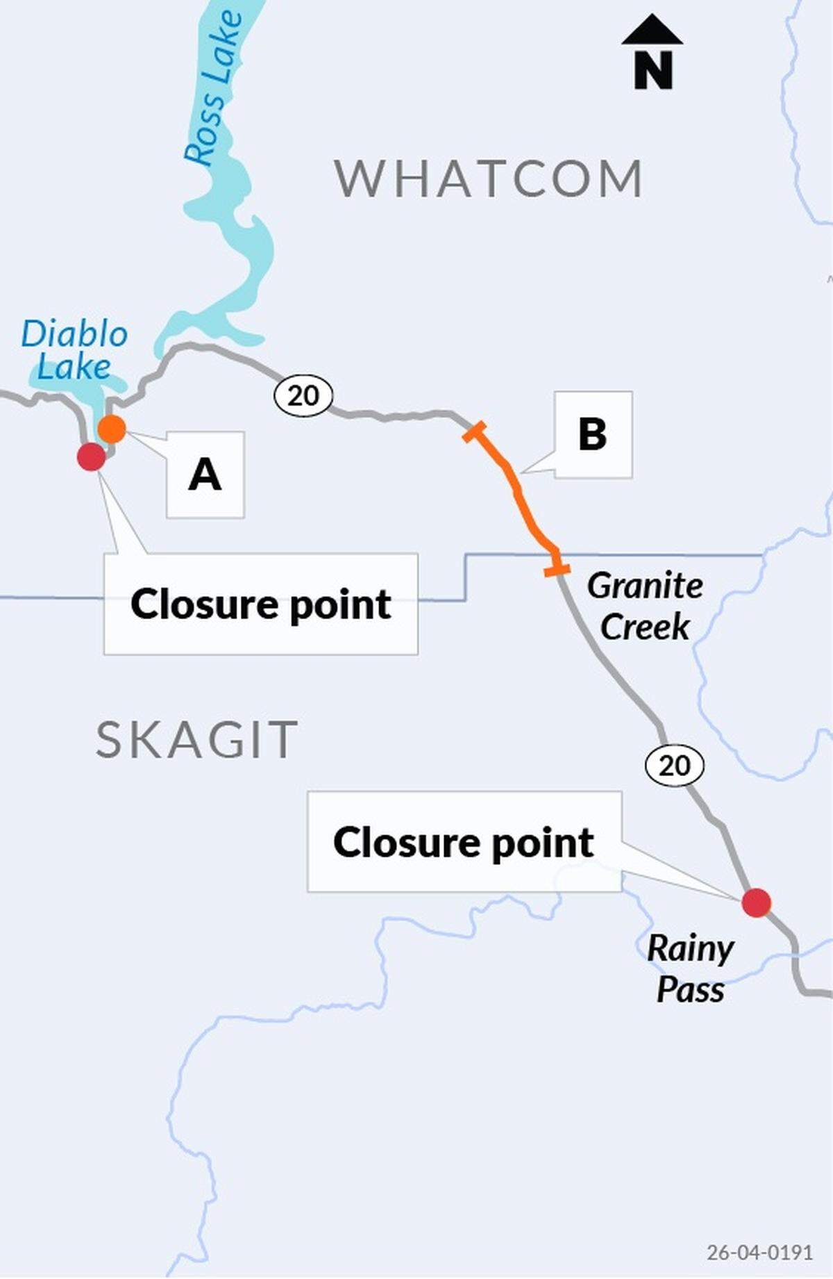 A map shows the closure of the North Cascades Highway due to winter storm damage.