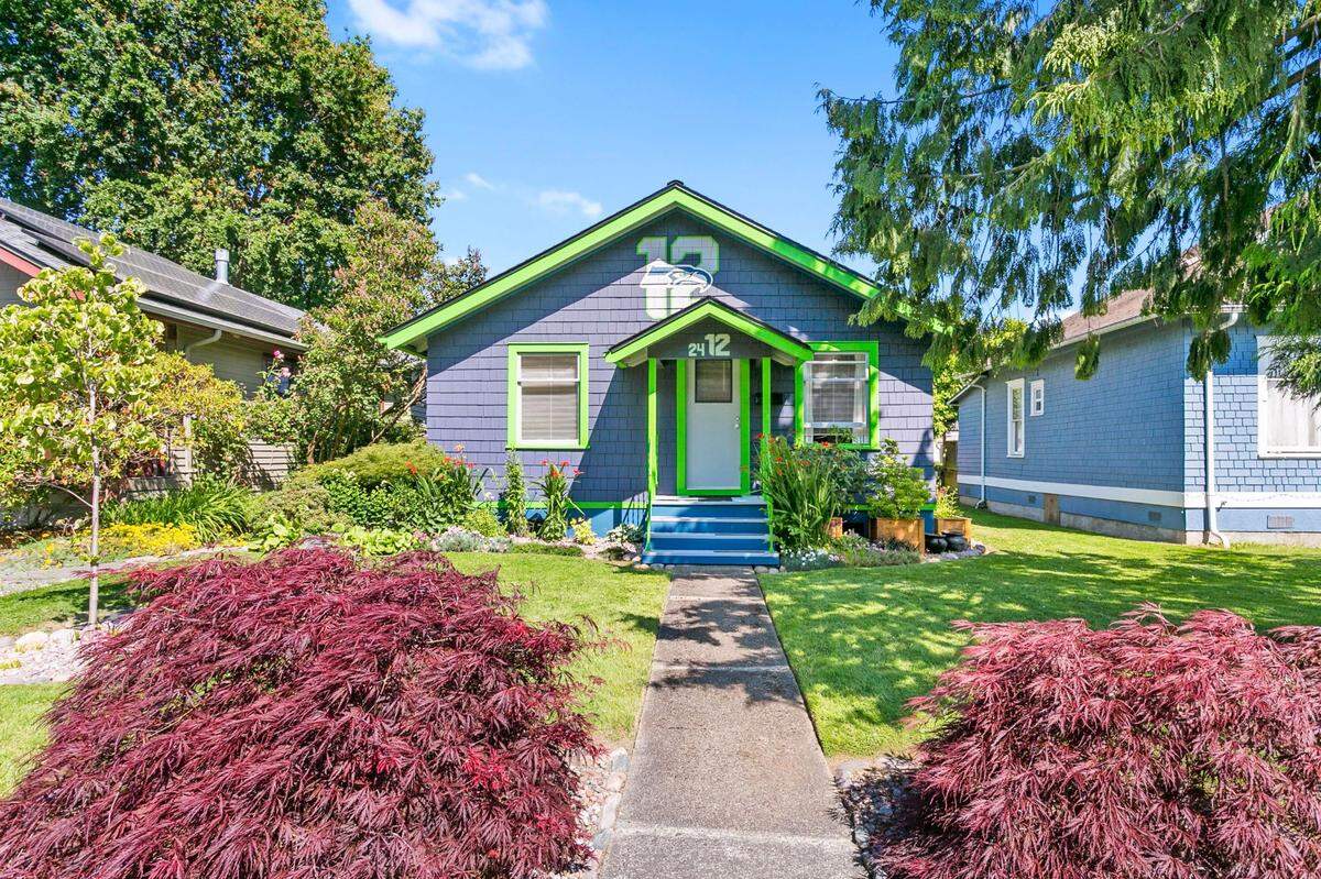 The Seahawk-decorated Sunnyland home is for sale by Molly Visser through John L. Scott in Bellingham.