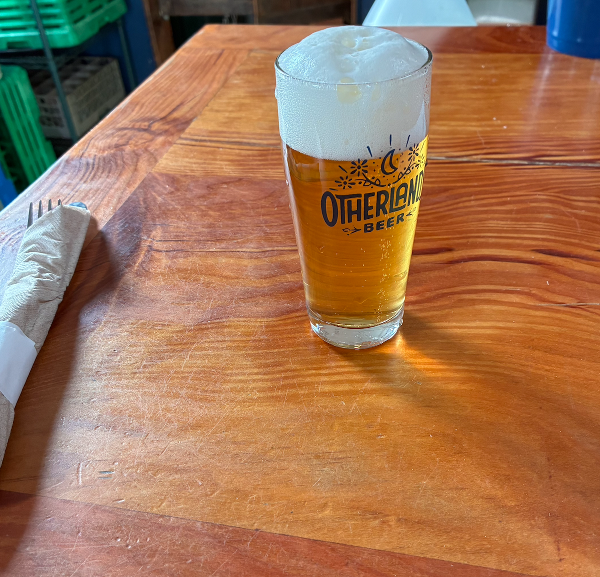 A half pour of a helles lager at Otherlands Beer in Bellingham, Wash.