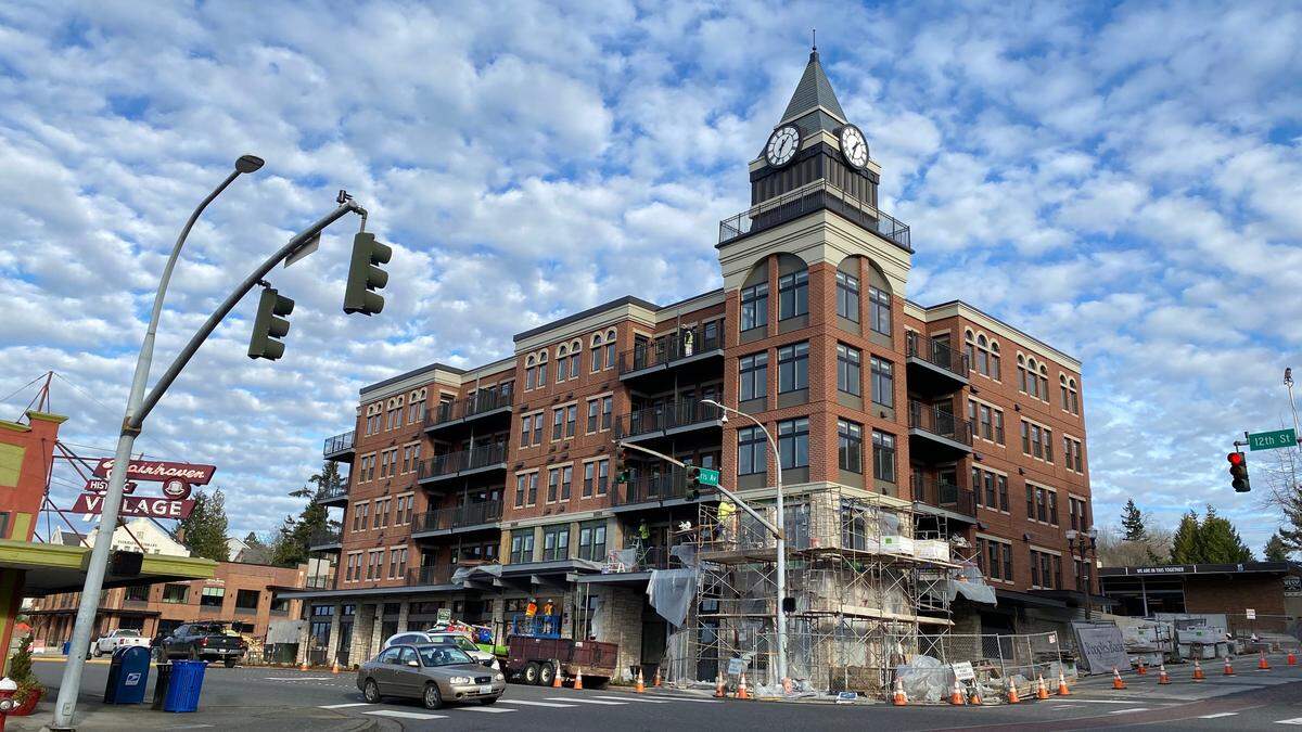 Construction of the five-story Fairhaven Tower building at Harris Avenue and 12th Street in the Fairhaven wraps up on Thursday, Jan. 14. Residents are expected to start moving in the week of Jan. 18, said Travis Black of Alliance Properties.