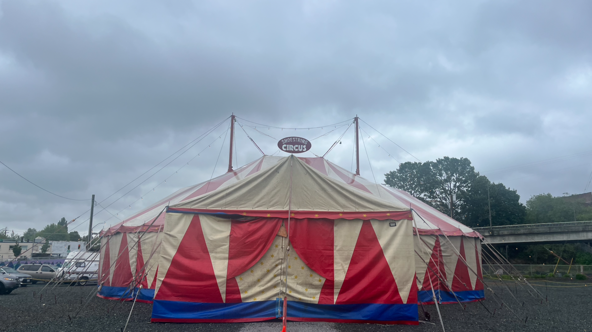 Shoestring Circus’s big-top tent is pictured by the Bellingham waterfront on June 4, 2024.