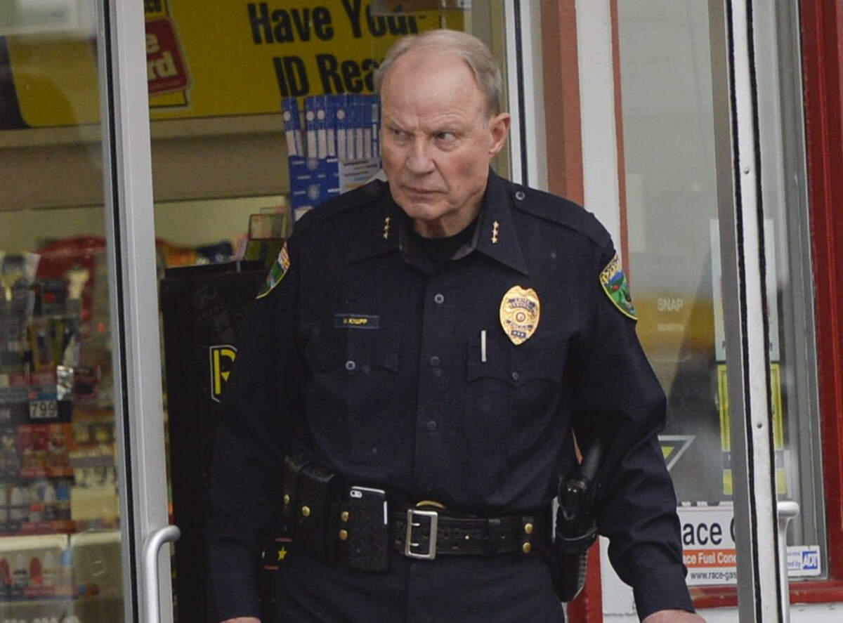 Then-Ferndale police chief Michael Knapp searches for drugs in Ferndale Feb. 27, 2015. Knapp, has served as interim Lynden police chief since June. He was critically injured Tuesday, Nov. 5, after being struck by a vehicle at Grover and 4th streets in Lynden.