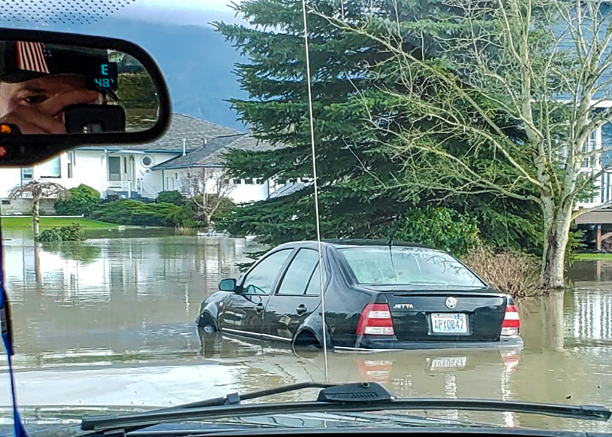 One of the cars flooded by the Sumas River in Everson on Feb. 2.