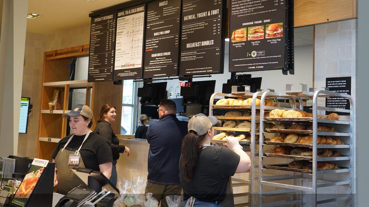 Panera Bread employees work quickly Wednesday morning March 22, as the restaurant celebrates the grand opening of its new location at 1295 E. Sunset Drive in Bellingham.