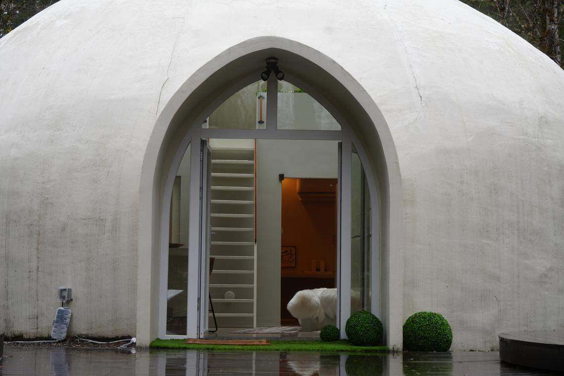 The doors are open at the entrance to the Skyview Dome on March 11, 2026, in Glacier, Wash.