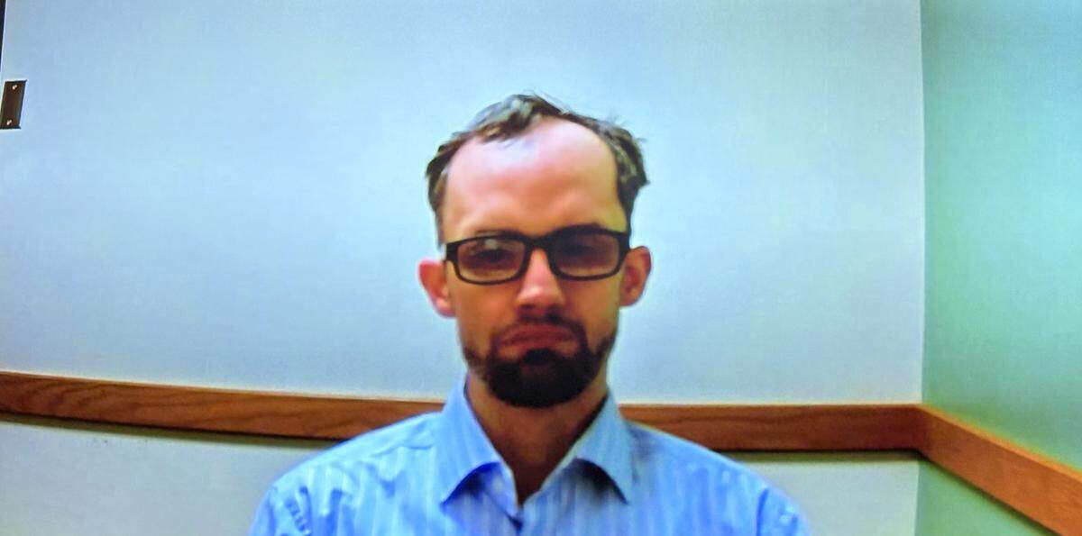 Jake Unick appears on Zoom at his Whatcom County Superior Court trial on May 20, 2026.