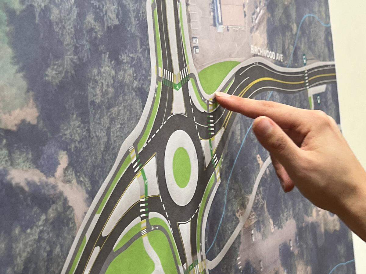 A drawing of the proposed Meridian Street-Birchwood Avenue roundabout that was on display during an open house March 4 at Parkview Elementary School in Bellingham.