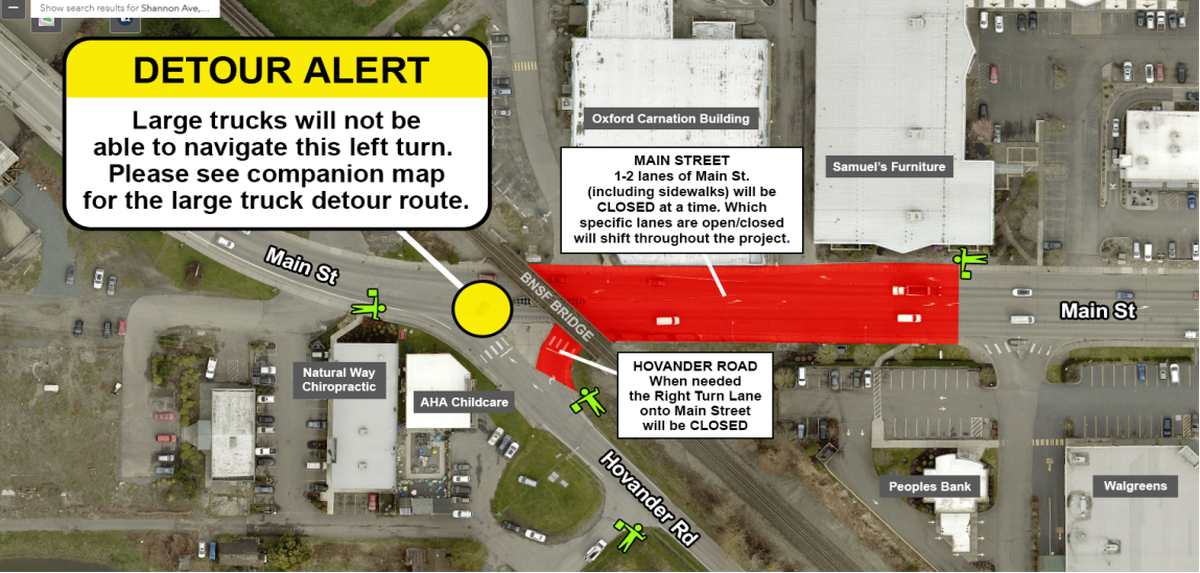 A diagram of the Ferndale traffic and detours for Tuesday, June 4.