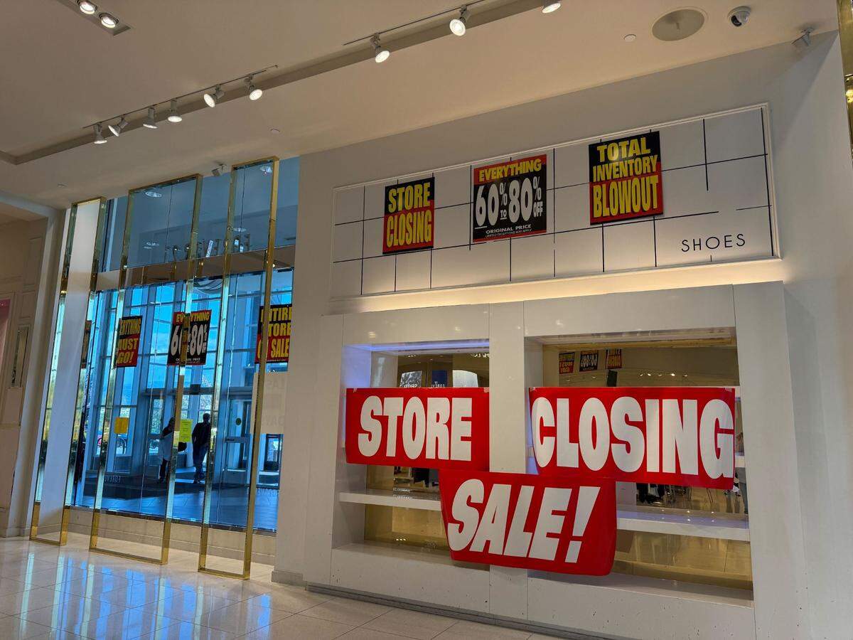 Forever 21 closure signage on Tuesday, April 22, 2025 inside the Bellis Fair mall.