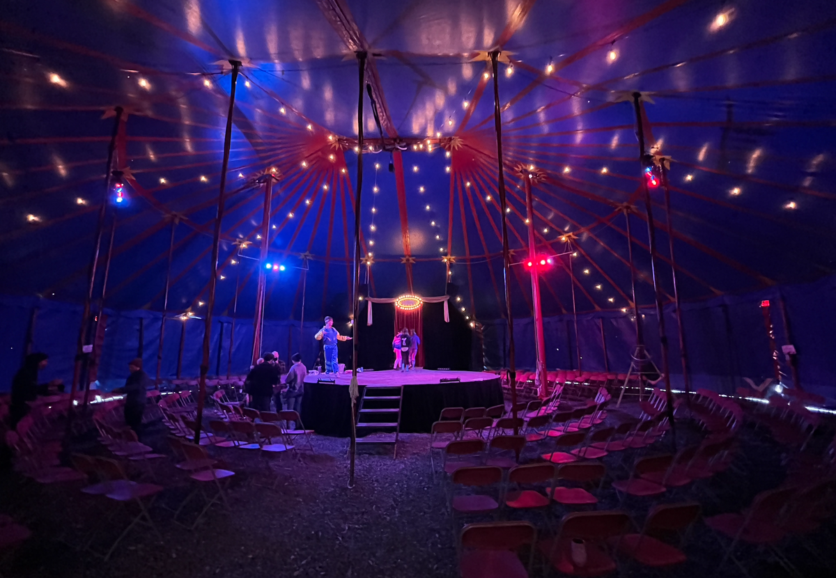 The inside of Shoestring Circus’s big-top tent.