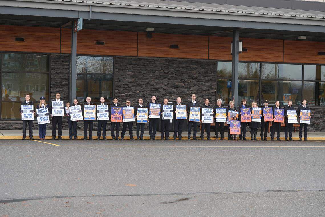 Allegiant Air pilots picketed at Bellingham International Airport (BLI) on Tuesday as part of a nationwide action.