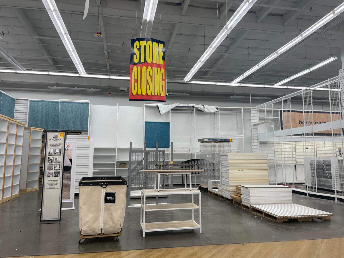 Furniture and store fixtures are for sale at the closing Bed Bath and Beyond store on Tuesday, April 19, at 4255 Meridian St. in Bellingham.