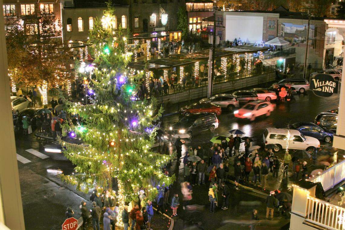 People gather at the Christmas tree lighting ceremony in Fairhaven in 2017.